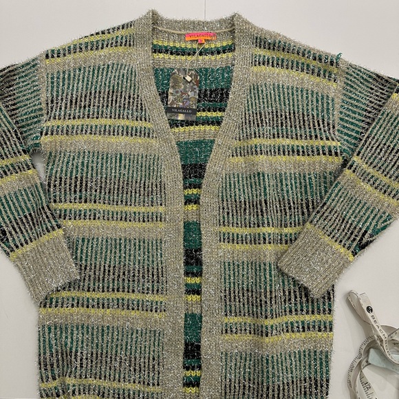 Anthropologie Vilagallo Metallic Fuzzy Knit Oversized Cardigan Sweater - Picture 1 of 11